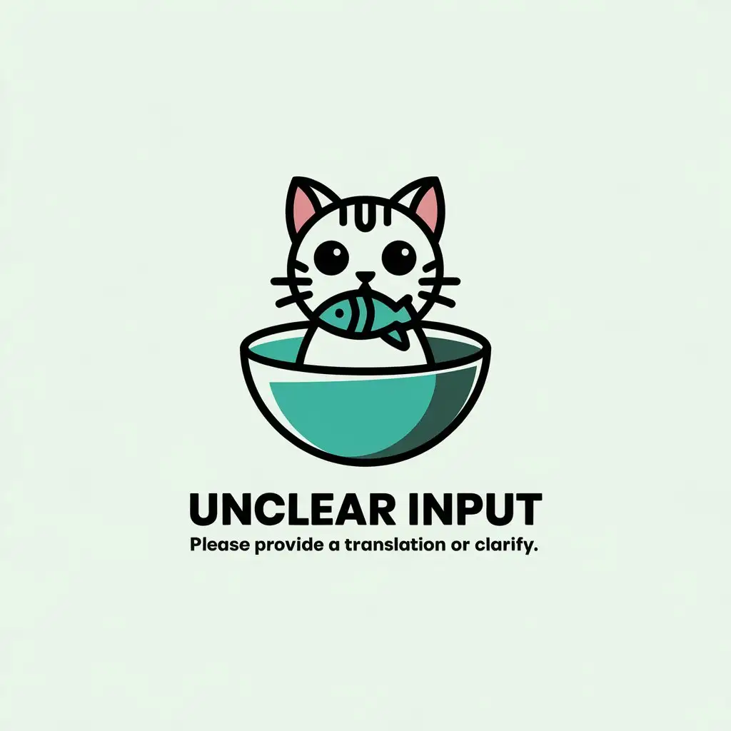 a vector logo design,with the text "Unclear input, please provide a translation or clarify.", main symbol:Cat, fish, bowl,Moderate,clear background