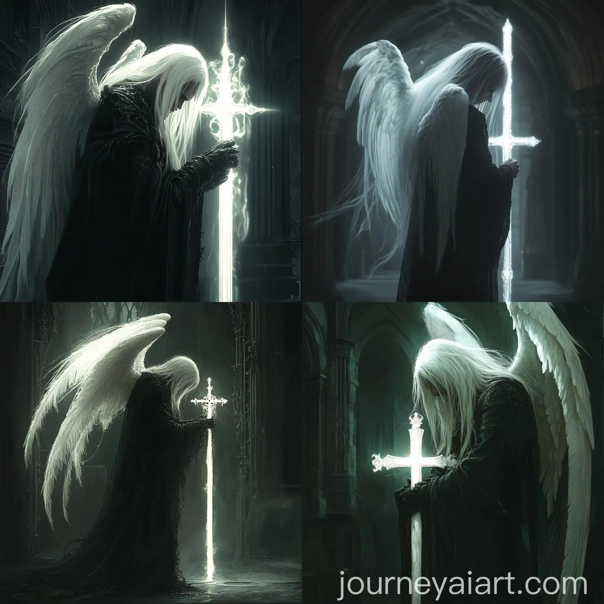 Melancholic-Ethereal-Angel-with-Glowing-Cross-in-Shadowy-Gothic-Setting