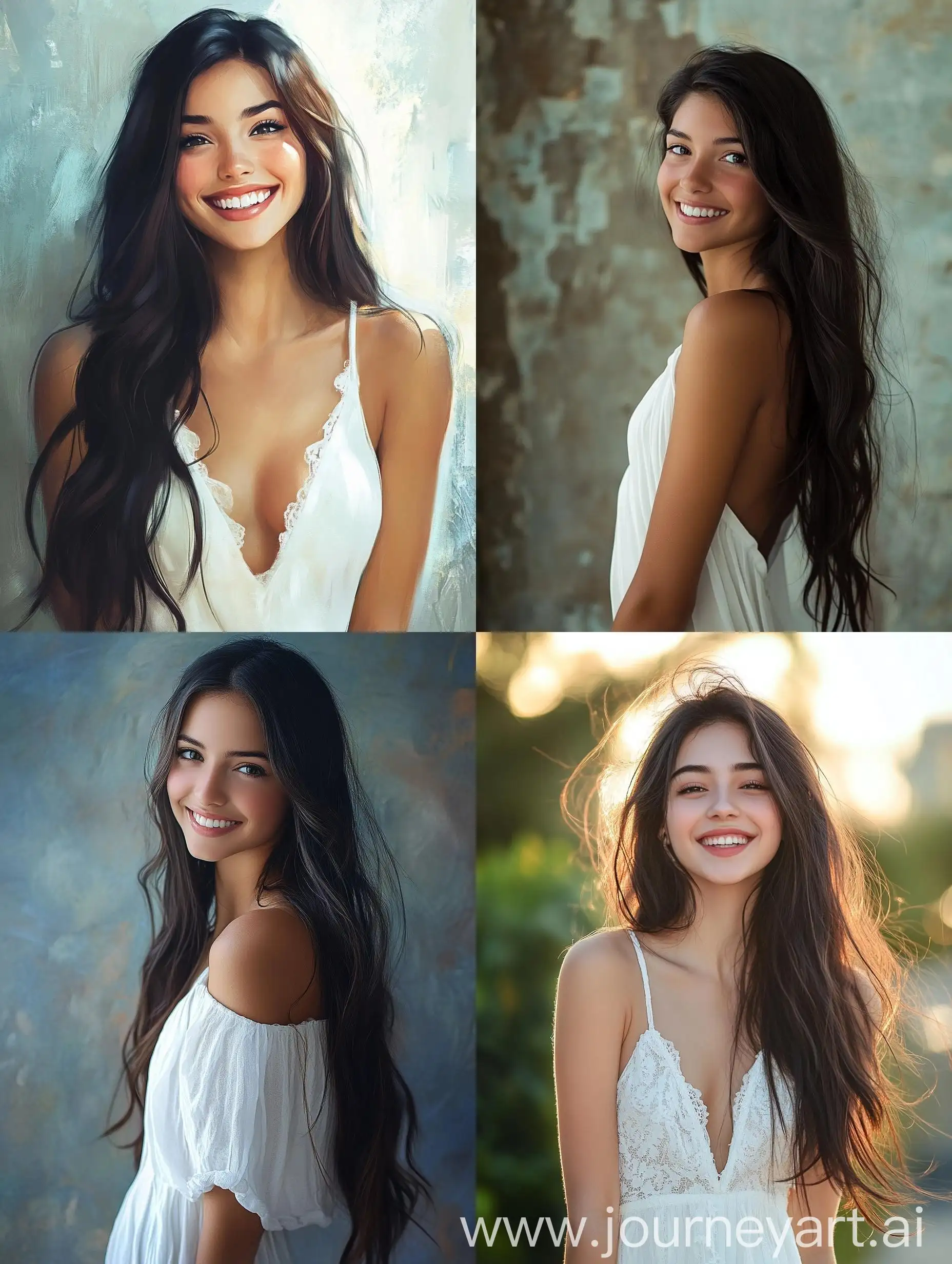 Smiling-Girl-in-White-Dress-with-Long-Dark-Hair