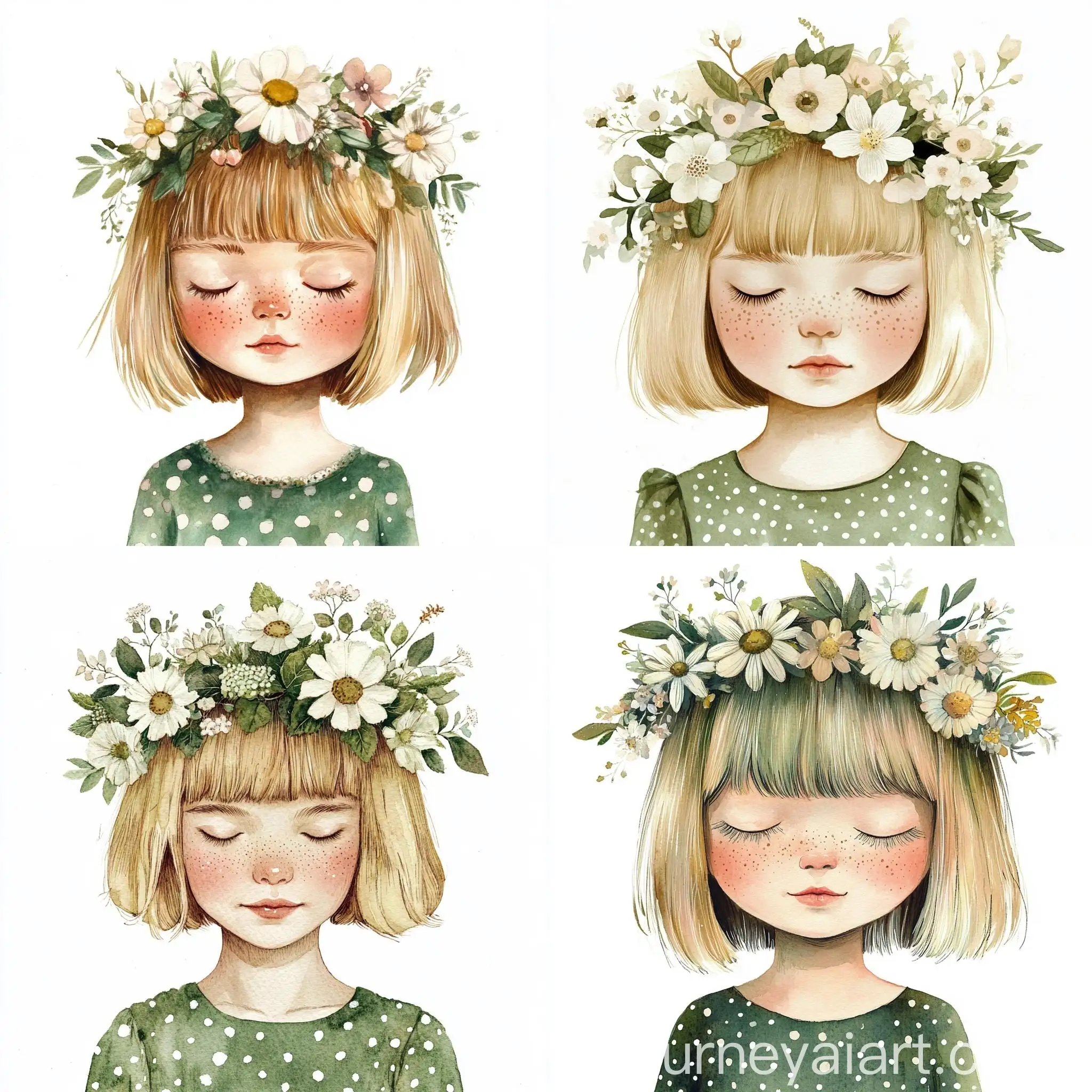 Young-Girl-with-Closed-Eyes-and-Flower-Crown-in-Vintage-Watercolor-Clipart