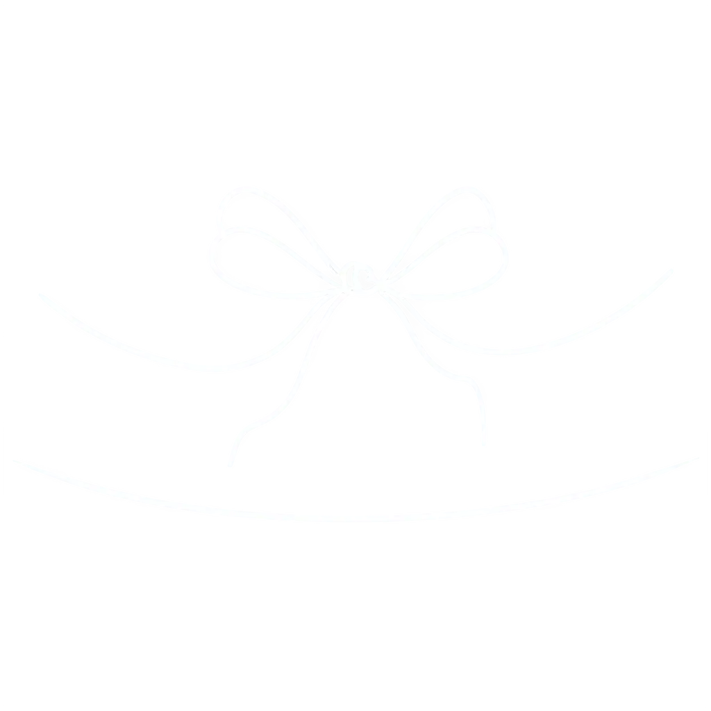 Create a minimalist, abstract bow design using only simple, smooth curved lines. The bow should have a symmetrical shape with a clean loop in the middle and two straight or gently curved tails extending downward. The lines should be thin and delicate, with no shading, texture, or details. The design should be very simple, almost like an icon, and have a transparent background.