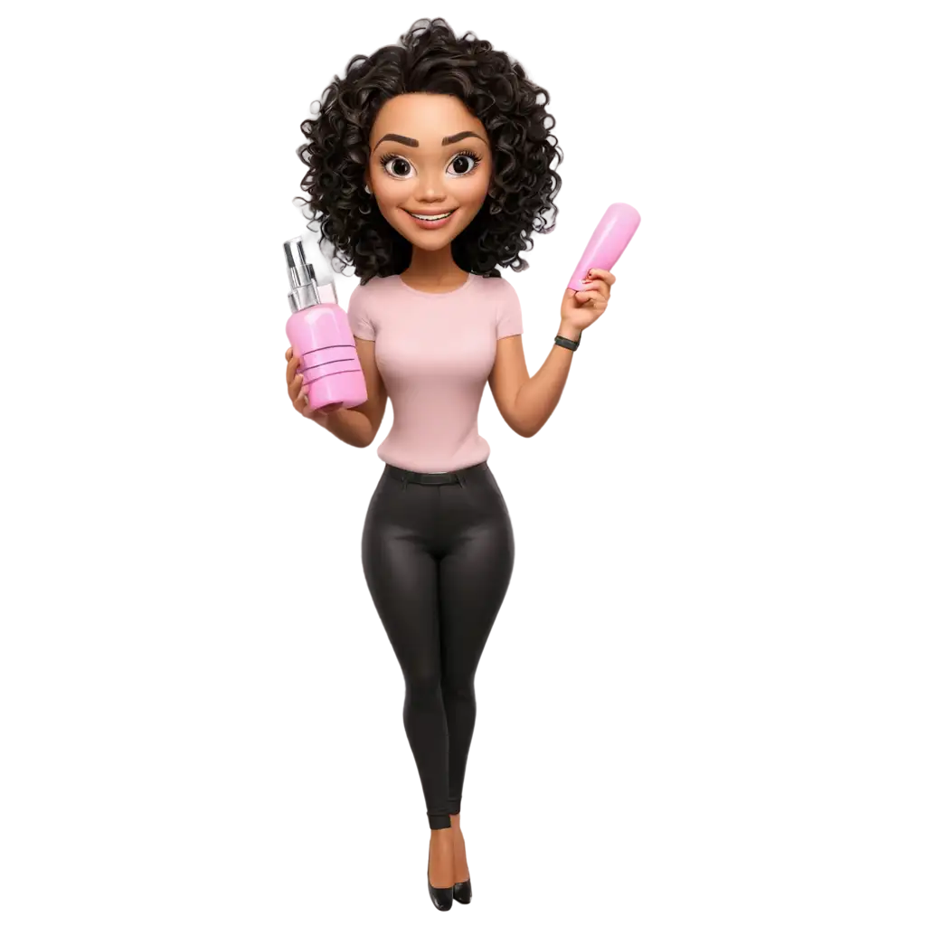 Caricature-of-a-Manicure-Woman-with-Curly-Brunette-Hair-Holding-Manicure-Accessories-PNG-Image