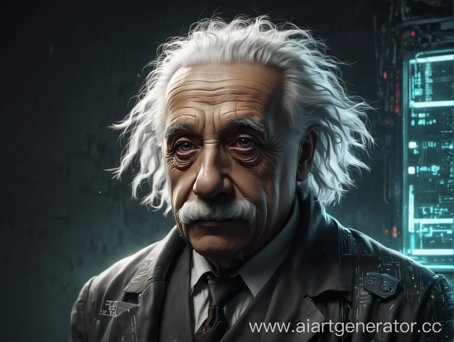 Cyberpunk-Albert-Einstein-Portrait-with-Futuristic-Elements