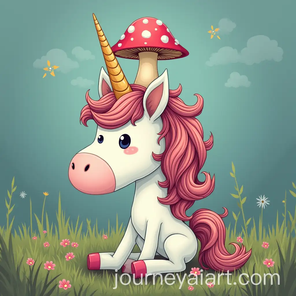 Unicorn-with-Mushroom-on-Head-in-Magical-Fantasy-Setting