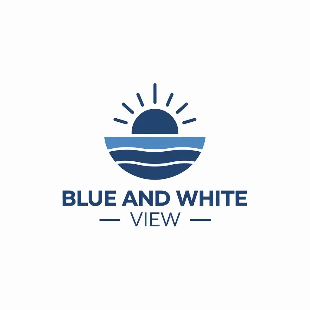 LOGO Design for Blue and White View Blue Sun and Sea Symbol with Minimalist Travel Theme