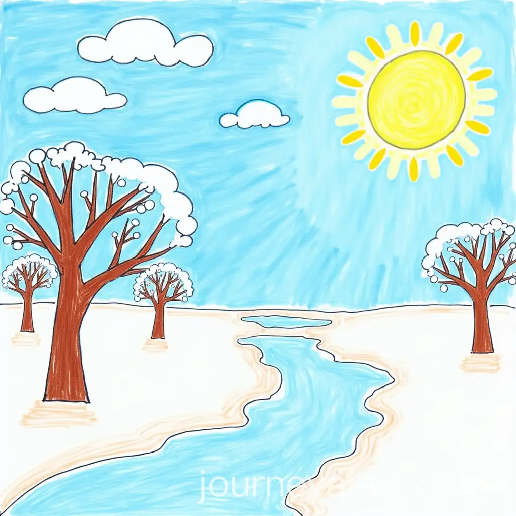 Bright-Spring-Day-with-Melting-Snow-and-Shiny-Puddles-in-Crayon-Style