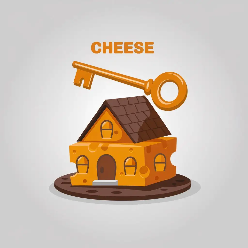 LOGO Design for Cheese House Yellow Cheese Block with Key Symbol for Real Estate Industry