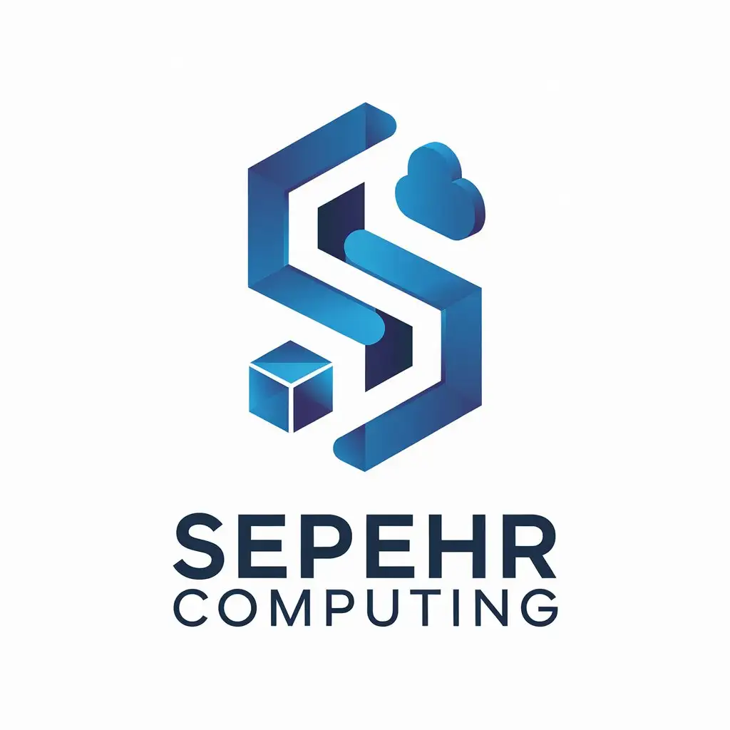 LOGO Design for Sepehr Computing Modern Blue Gradient S with Cube and Cloud Symbols