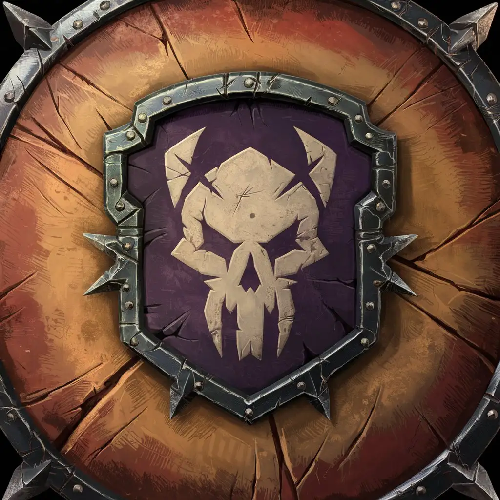 Fantasy Game Art Orc Faction Logo Crest with Tribal Shaman Shield