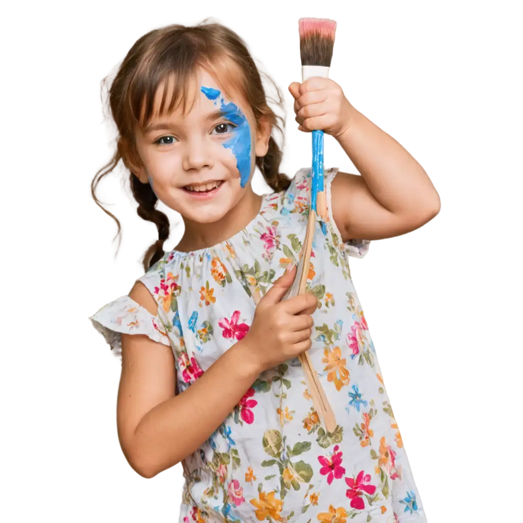 PNG-Image-of-a-Little-Girl-with-a-PaintCovered-Face-Holding-a-Brush