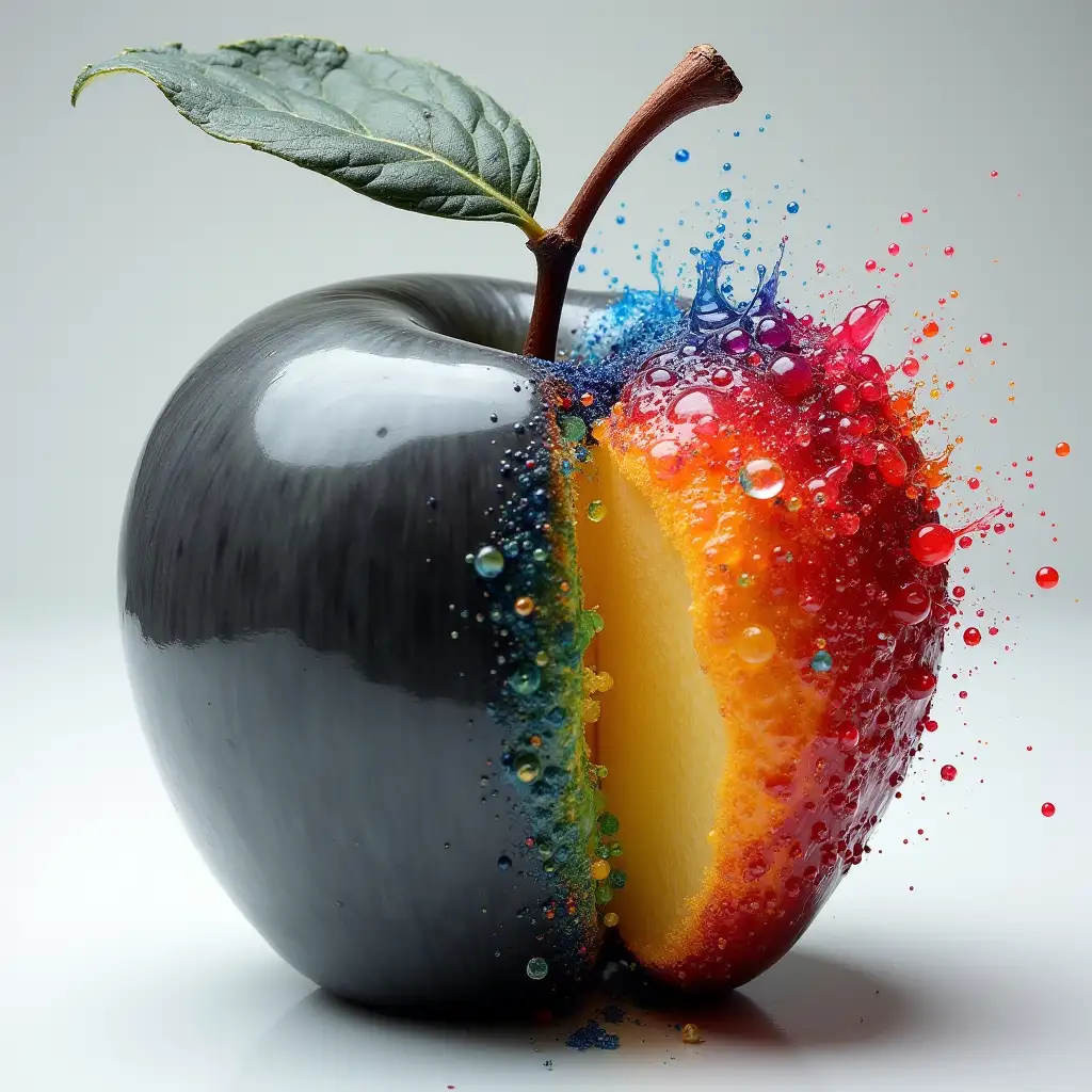 Half-Apple-with-Shiny-Gray-and-Colorful-Explosion