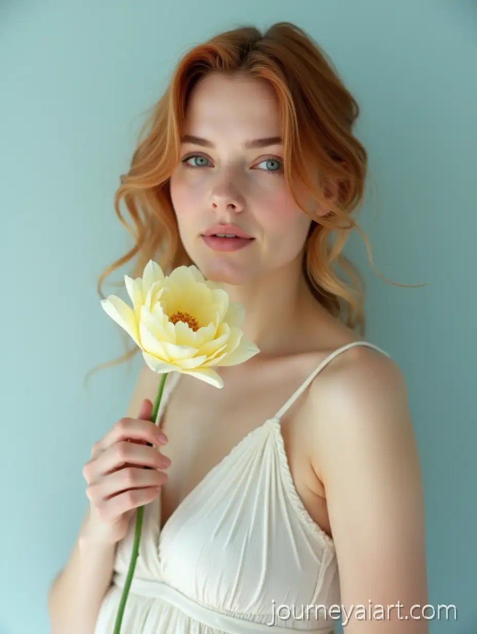 Serene-PortraitWoman-holding-yellow-flower-of-a-Mature-Woman-with-a-Yellow-Flower