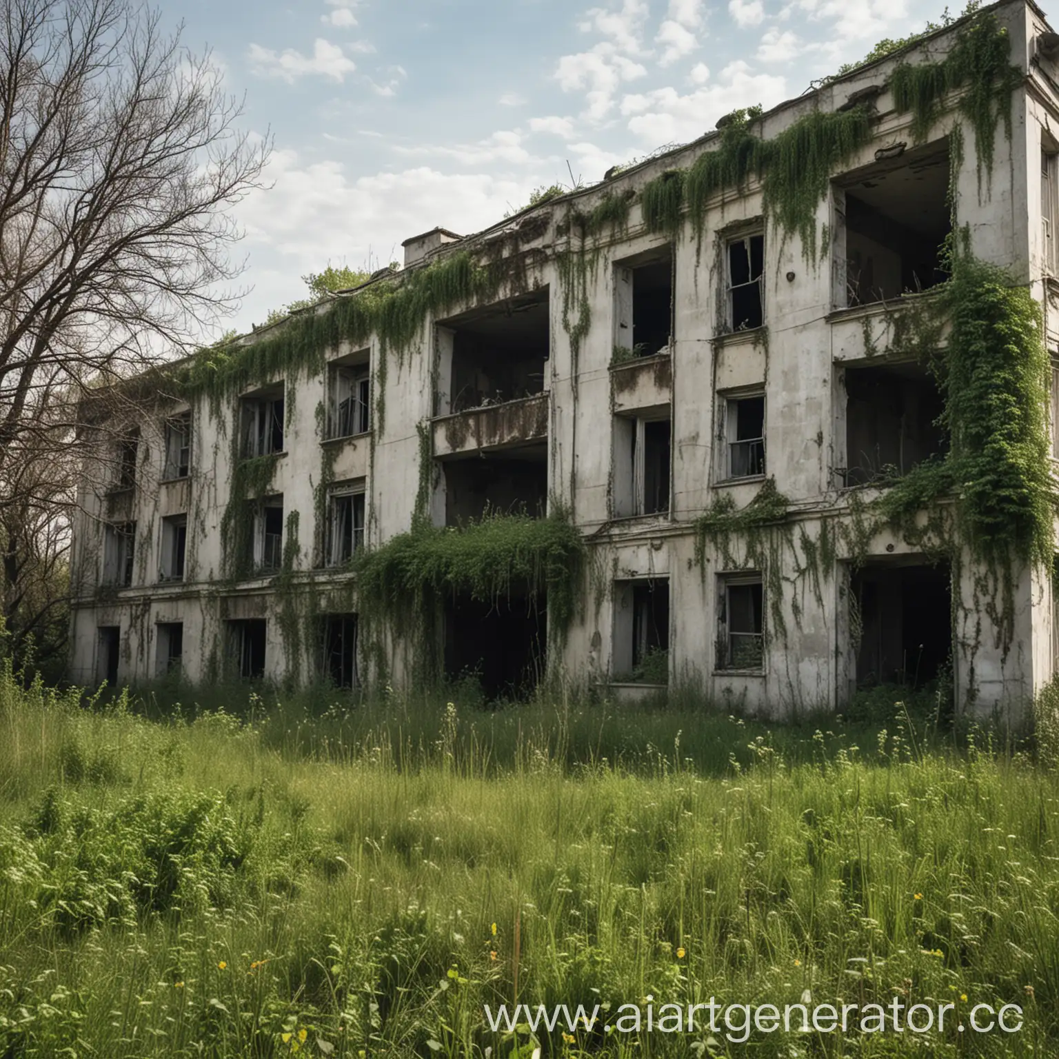 Abandoned-Building-in-Simferopol-Overgrown-with-Grass-and-Mold