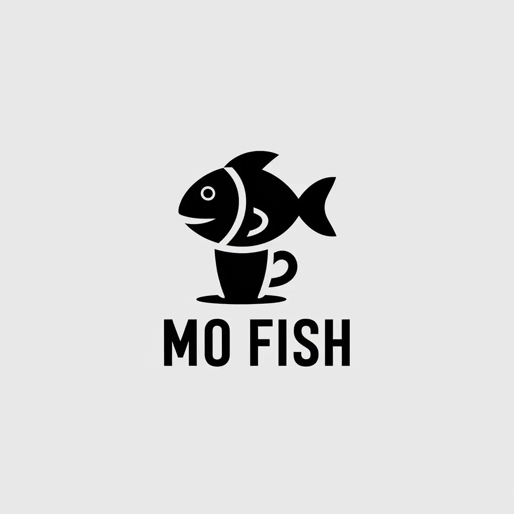 a vector logo design,with the text "Mo Fish", main symbol:fish coffee,Minimalistic,be used in coffee industry,clear background