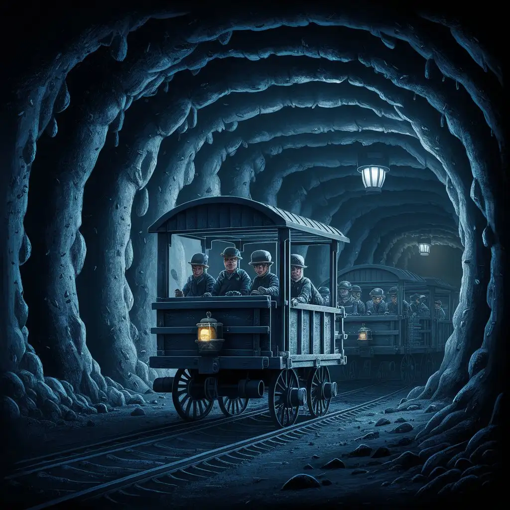 Cartoon Underground Coal Mine with Dark Atmosphere and Coal Elements