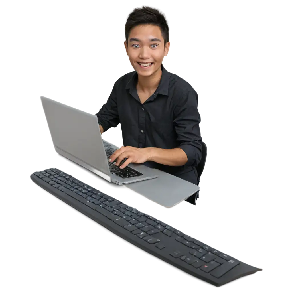 Cheerful-Student-Typing-on-Computer-Keyboard-HighQuality-PNG-Image-for-Educational-and-Creative-Use