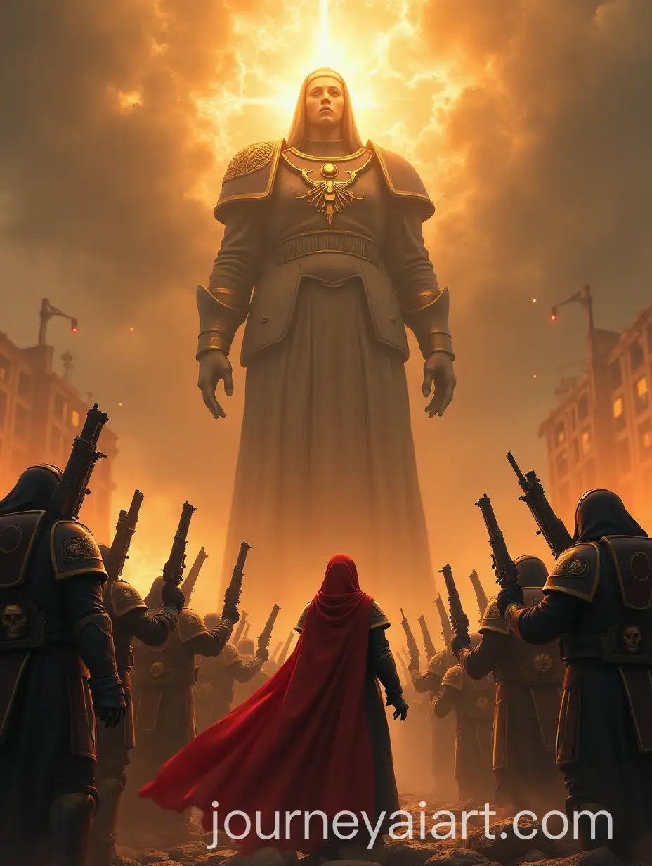 Adeptus-Sororitas-Warriors-in-a-Triumphant-Battle-Scene-with-Celestial-Choir-and-Statue-of-Martyr