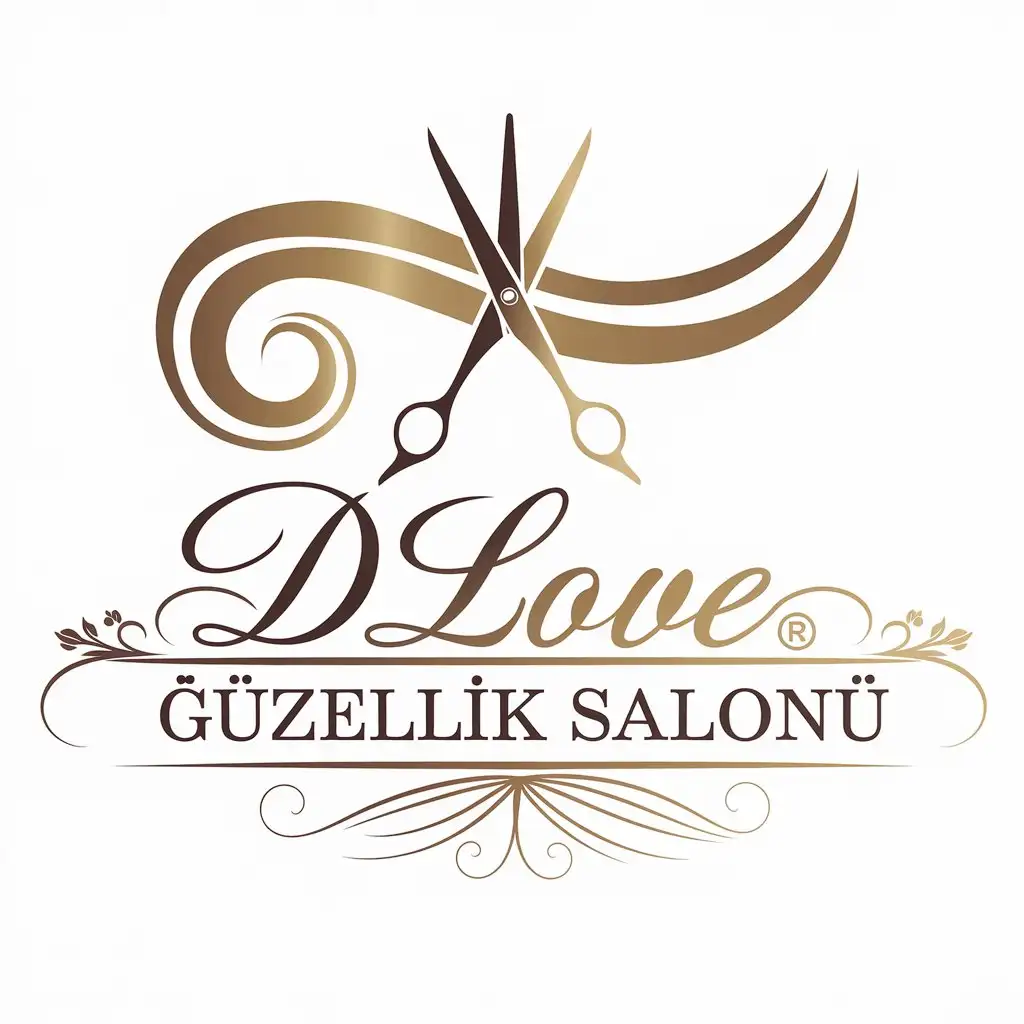 LOGO Design for D LOVE GZELLK SALONU Feminine Elegance with Hair Waves Scissors and GoldSilver Accents