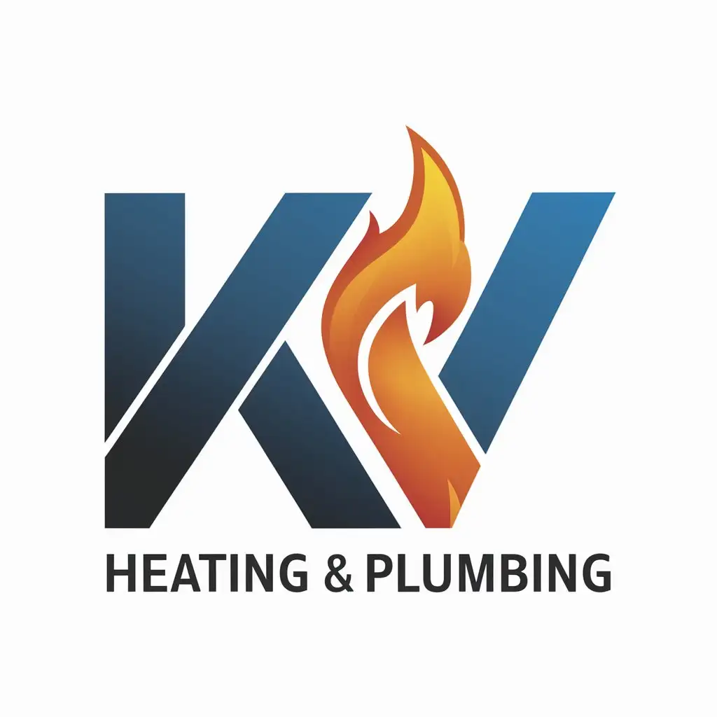 LOGO Design for KV Heating Plumbing Blue KV with Flame Integration and Black Text for Construction Industry