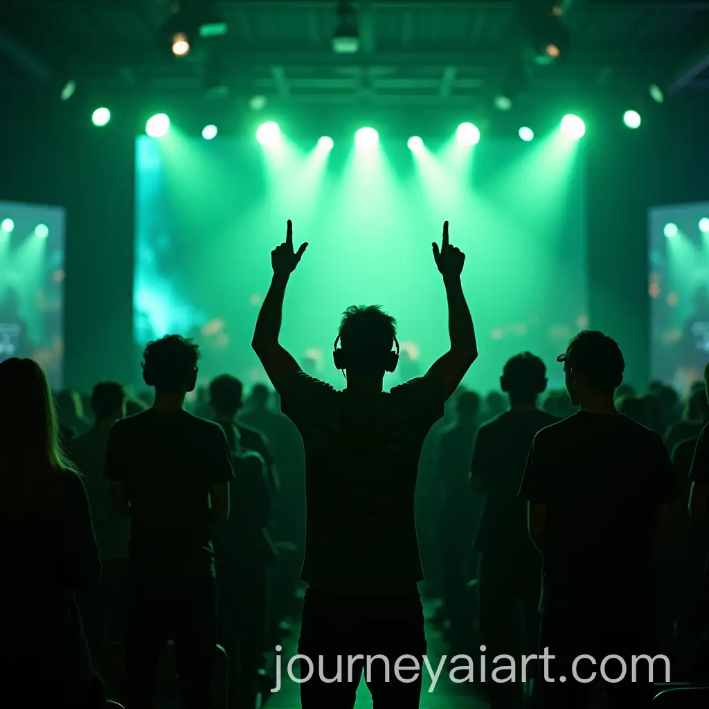Excited-Gamers-Cheering-at-ESport-Tournament-in-Bright-Green-Lighting