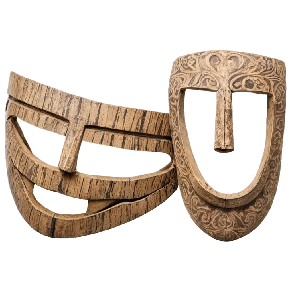 Indigenous-Wooden-Pilar-Masks-PNG-Image-of-Two-Separated-Traditional-Art-Pieces