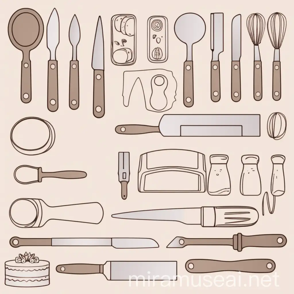 Kitchen Counter Cake Making Toolset in 2D Illustration