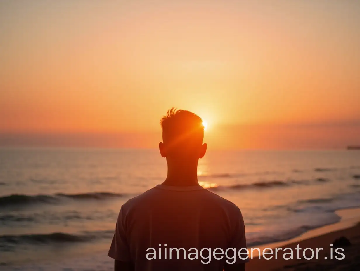 ManAI-Image-Prompt-Expansion-Standing-in-Silhouette-Against-Sunset-on-a-Beach