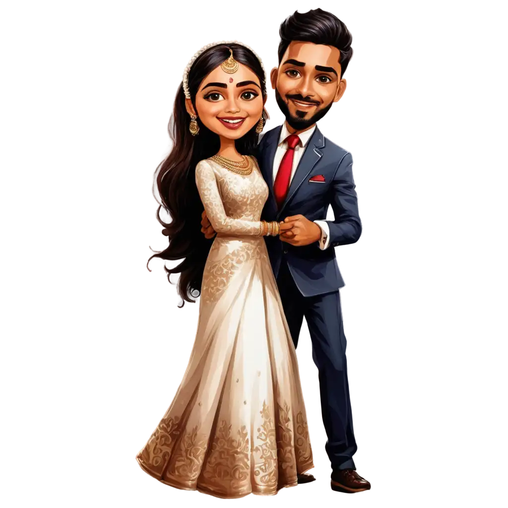 Engagement-Caricature-Bride-and-Groom-of-Tamil-Indian-Wedding-PNG-Image