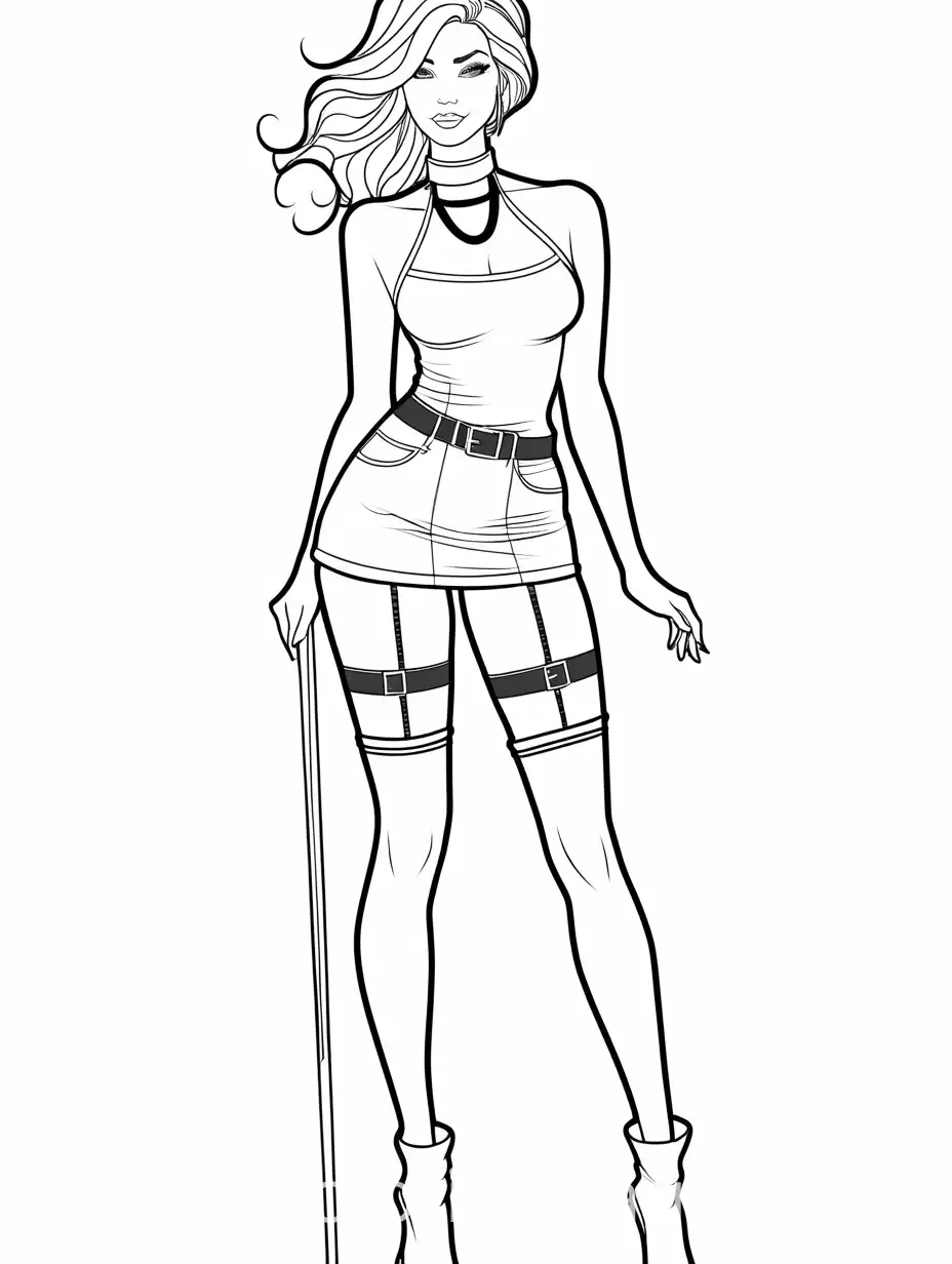 Alternative-Woman-Coloring-Page-with-Thigh-Highs-and-Choker