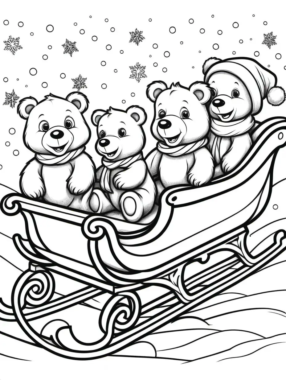 Vintage Sleigh Ride Coloring Page with Bears