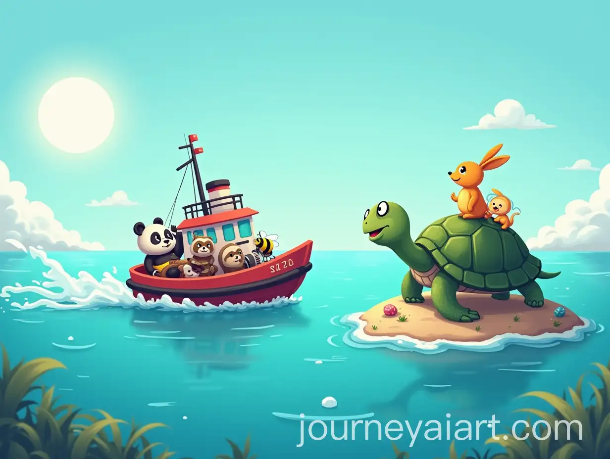 Tug-Boat-and-Turtle-Racing-to-Easter-Bunny-Island-with-Animals-Onboard