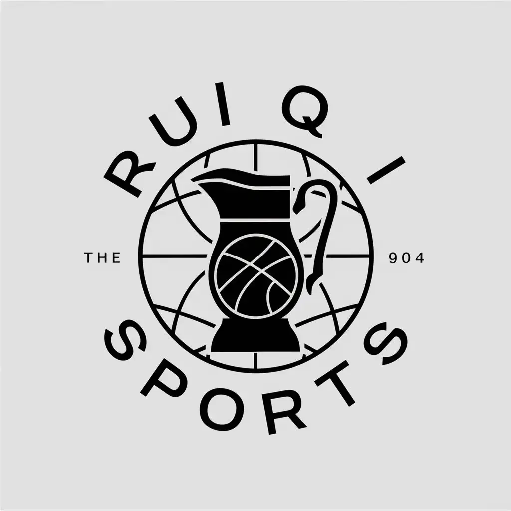 a vector logo design,with the text "Ruiqi Sports", main symbol:basketball  water pitcher (astrological sign),complex,be used in Retail industry,clear background