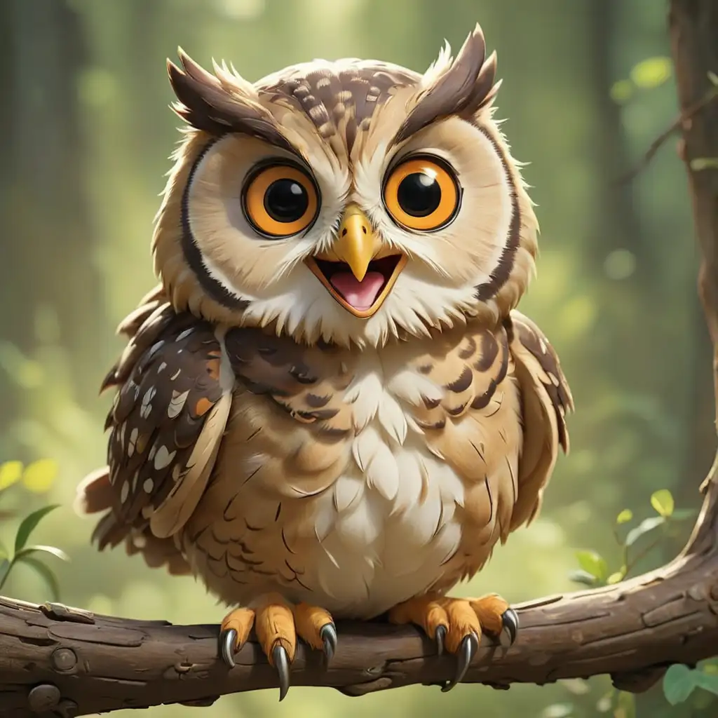 Happy Cartoon Owl with Cute Expression