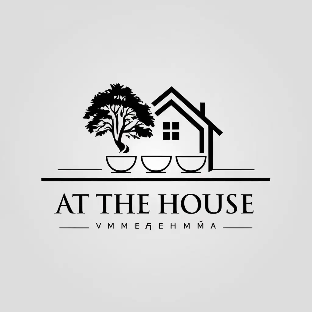 LOGO Design for At The House Tea Tree House with Three Tea Cups Symbol for Retail Industry