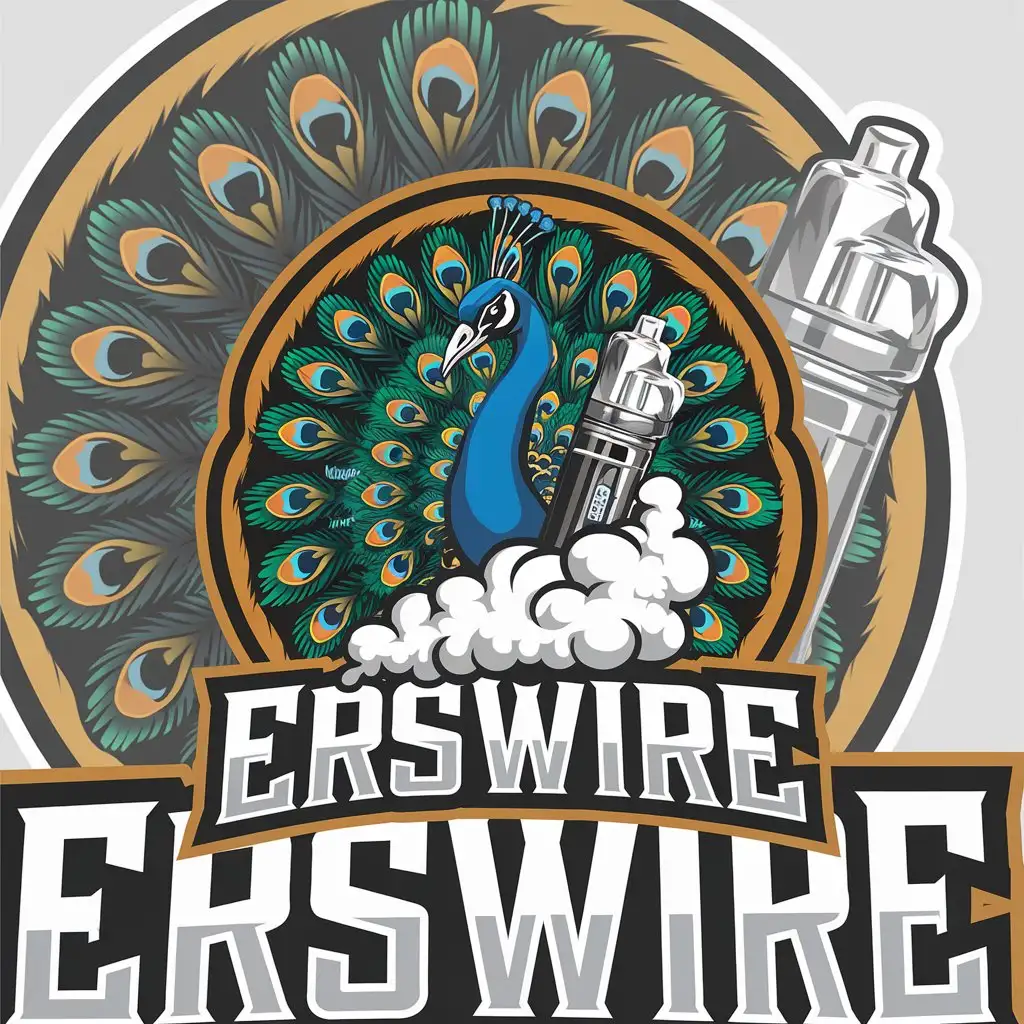 LOGO Design for Erswire Vector Logo Featuring a Peacock and Vape Theme with a Clear Background