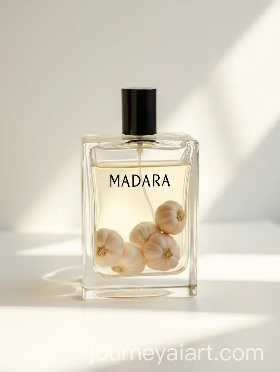 Luxury-Square-Perfume-Bottle-with-Garlics-and-Transparent-Liquid-in-Elegant-Studio-Setting