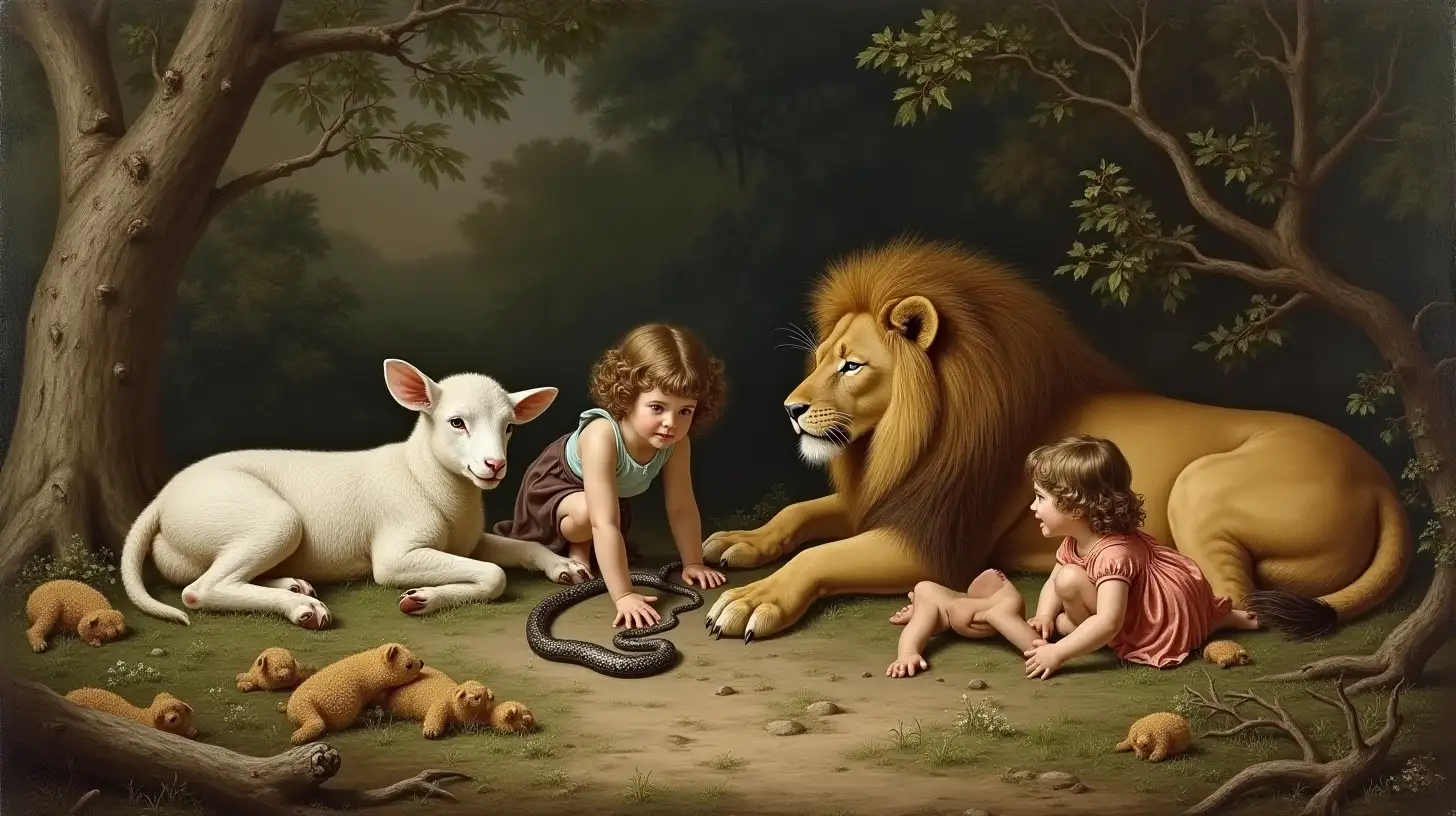 Children Playing with Animals in a Wooded Wonderland