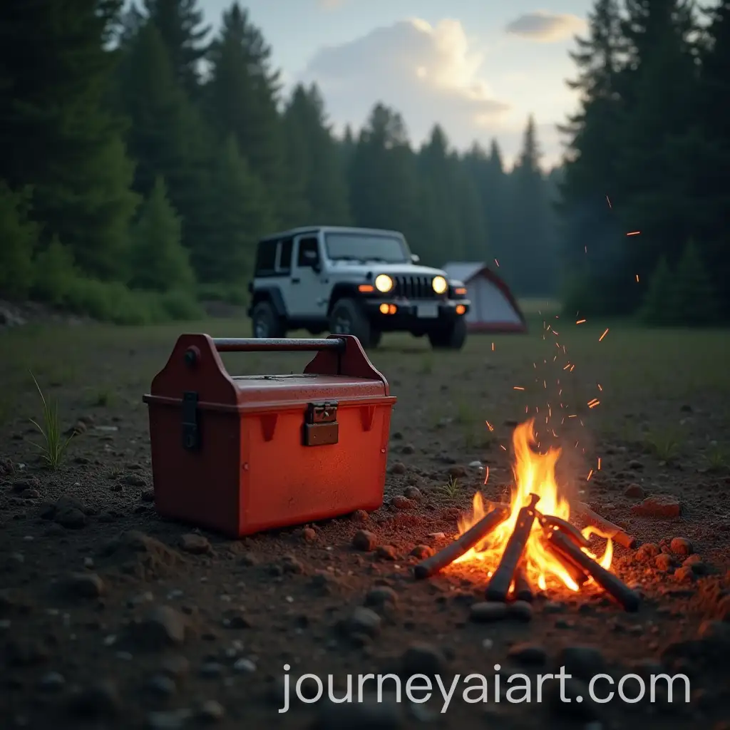 Camping-Adventure-with-Toolbox-and-OffRoad-Vehicle-in-a-Forest-Setting