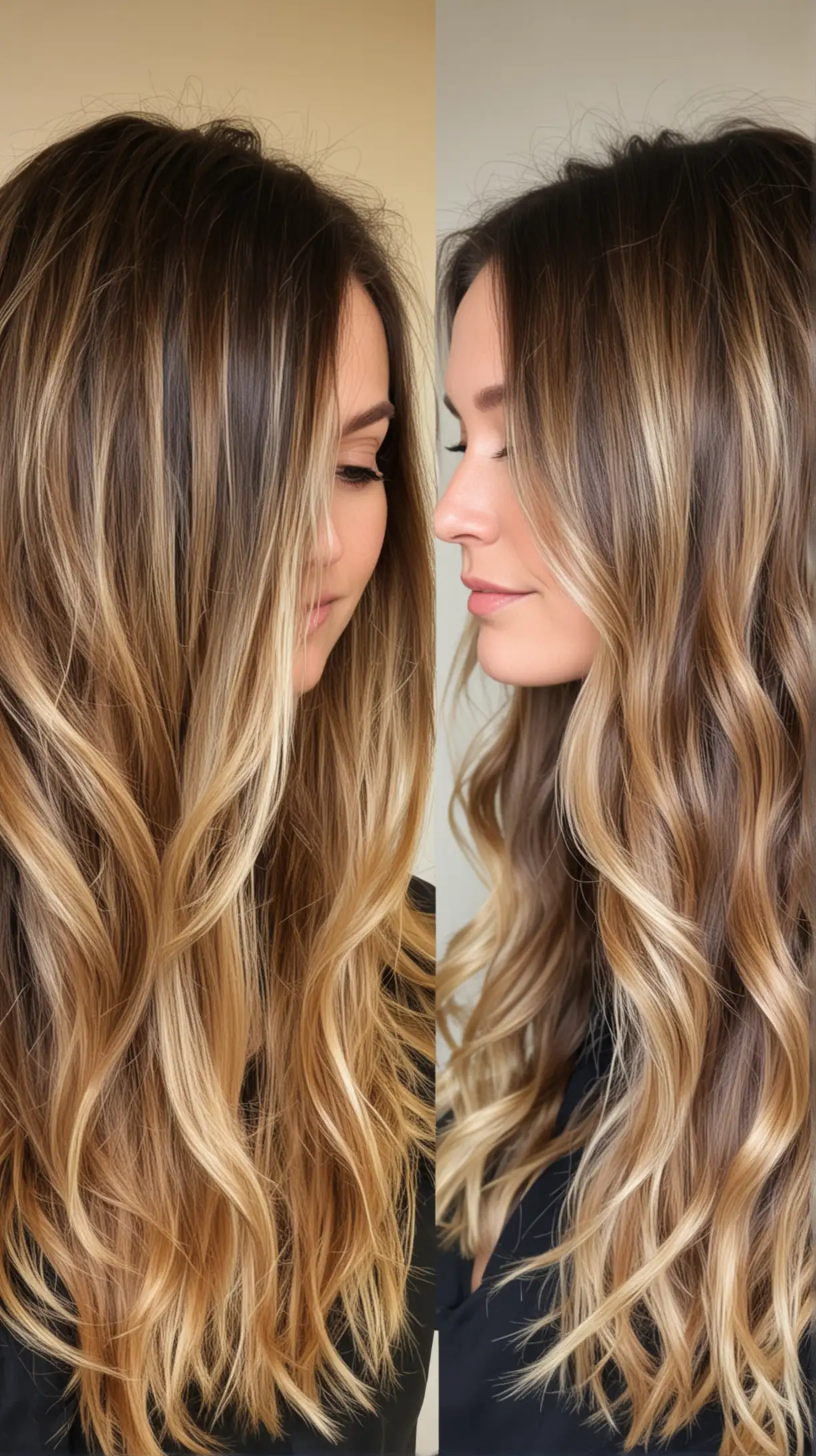 Beautiful Woman Before and After Transformation with Spectacular Balayage Hair