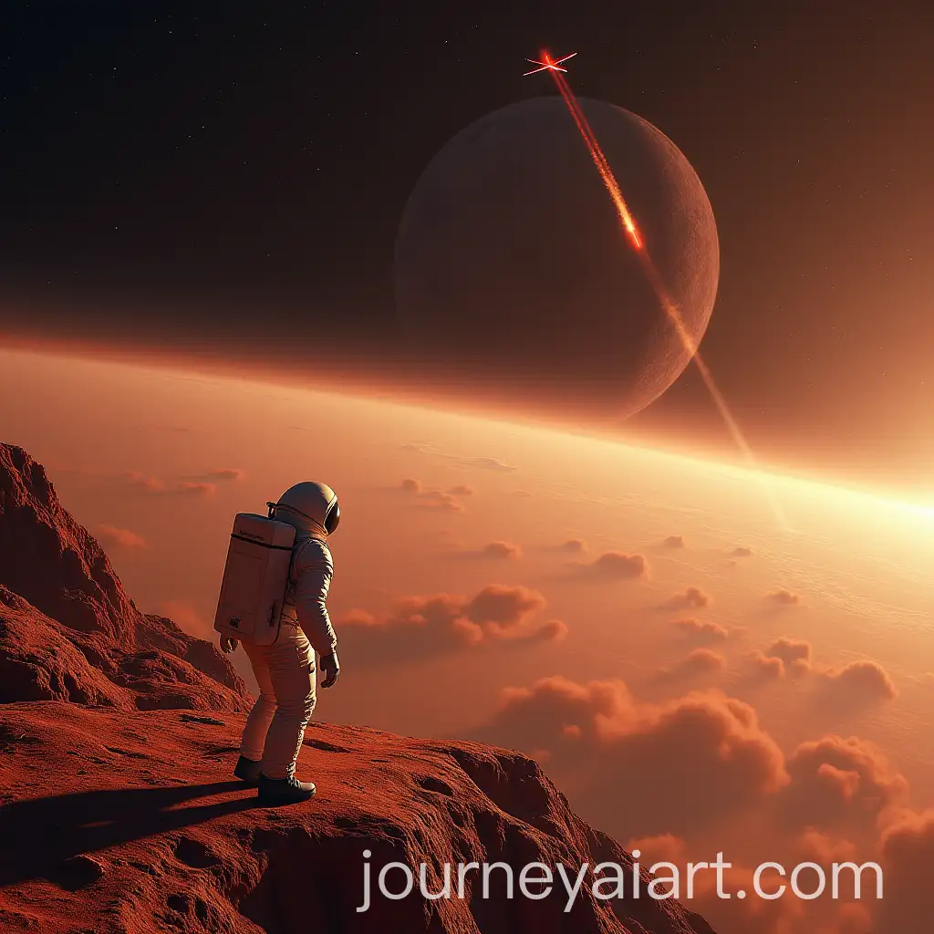 Astronaut-Launching-Red-Airplane-Over-Martian-Landscape