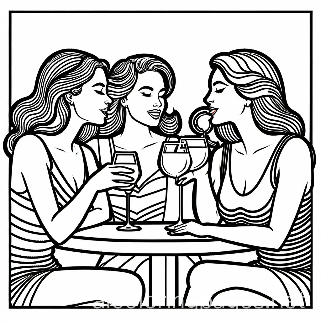 Three-Women-Drinking-in-Club-Coloring-Page-Artwork