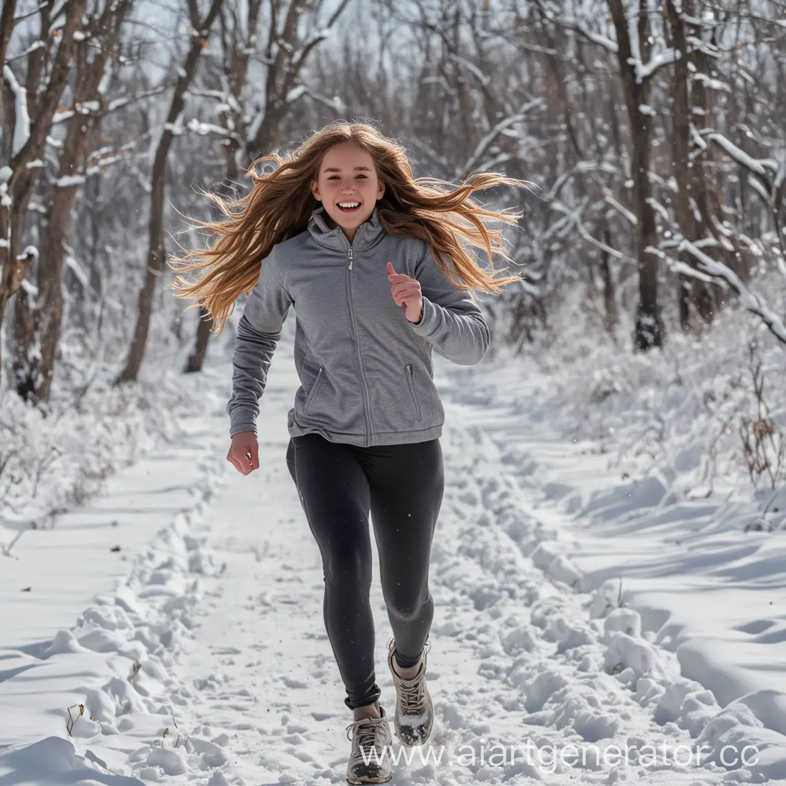 Girl-Running-Through-Snow-with-Long-Hair-Flowing