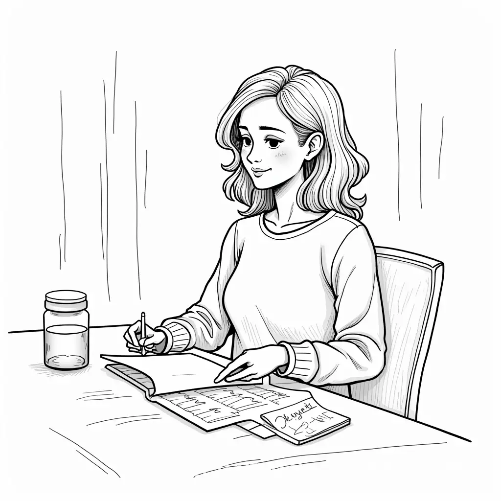 Young-Woman-Planning-Her-House-Party-in-a-Line-Doodle-Illustration