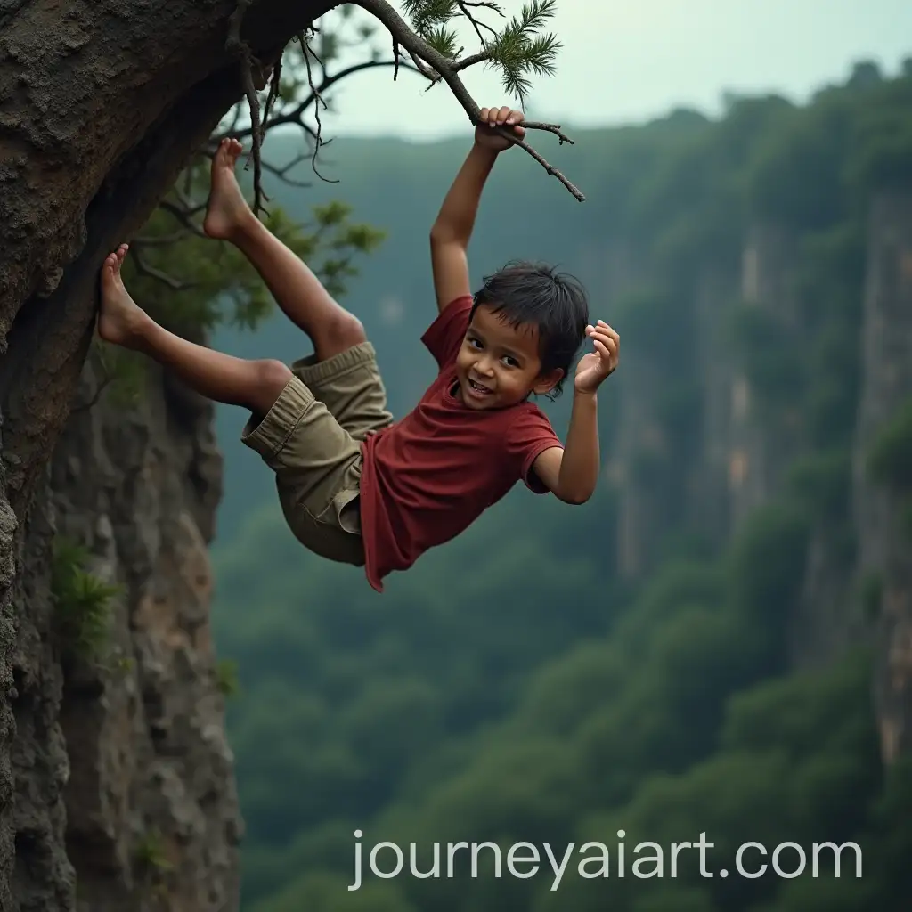Terrified-3YearOld-Boy-Hanging-from-Broken-Tree-Root-on-Cliff-Edge