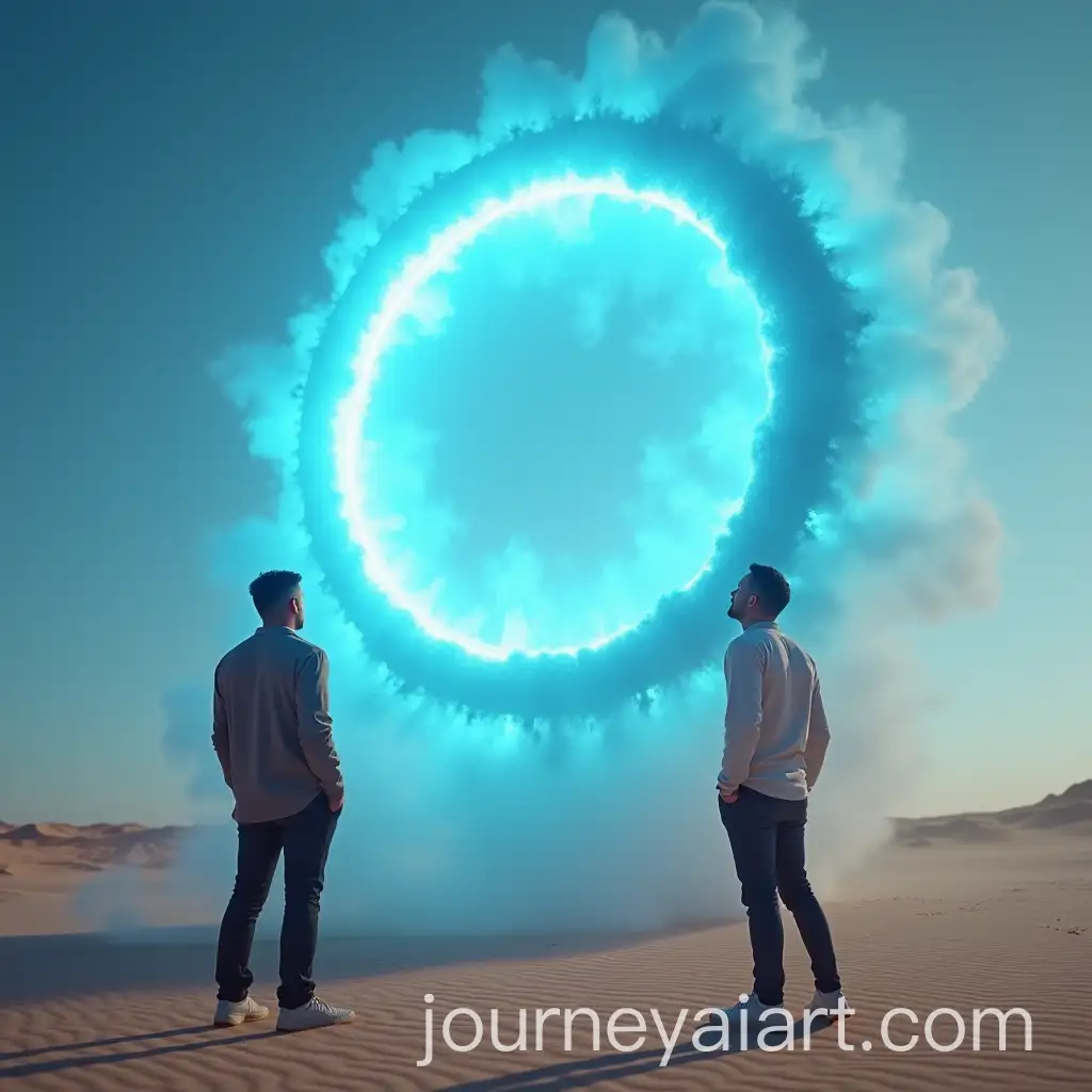 AI-Art-Prompt-ExpansionElon-Musk-and-MrBeast-Staring-at-a-Glowing-Blue-Portal-in-a-Desert-Landscape