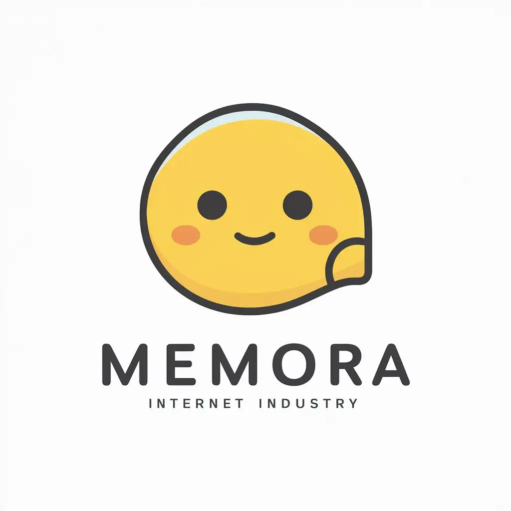 a vector logo design,with the text "Memora", main symbol:A soft and positive yellow expression, it should showcase the function of memory in AI,Moderate,be used in Internet industry,clear background