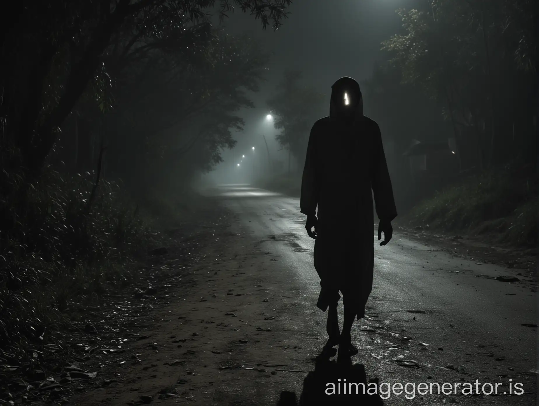 Eerie-Transformation-of-a-Village-Passenger-on-a-Dark-Bangladeshi-Road-at-Night