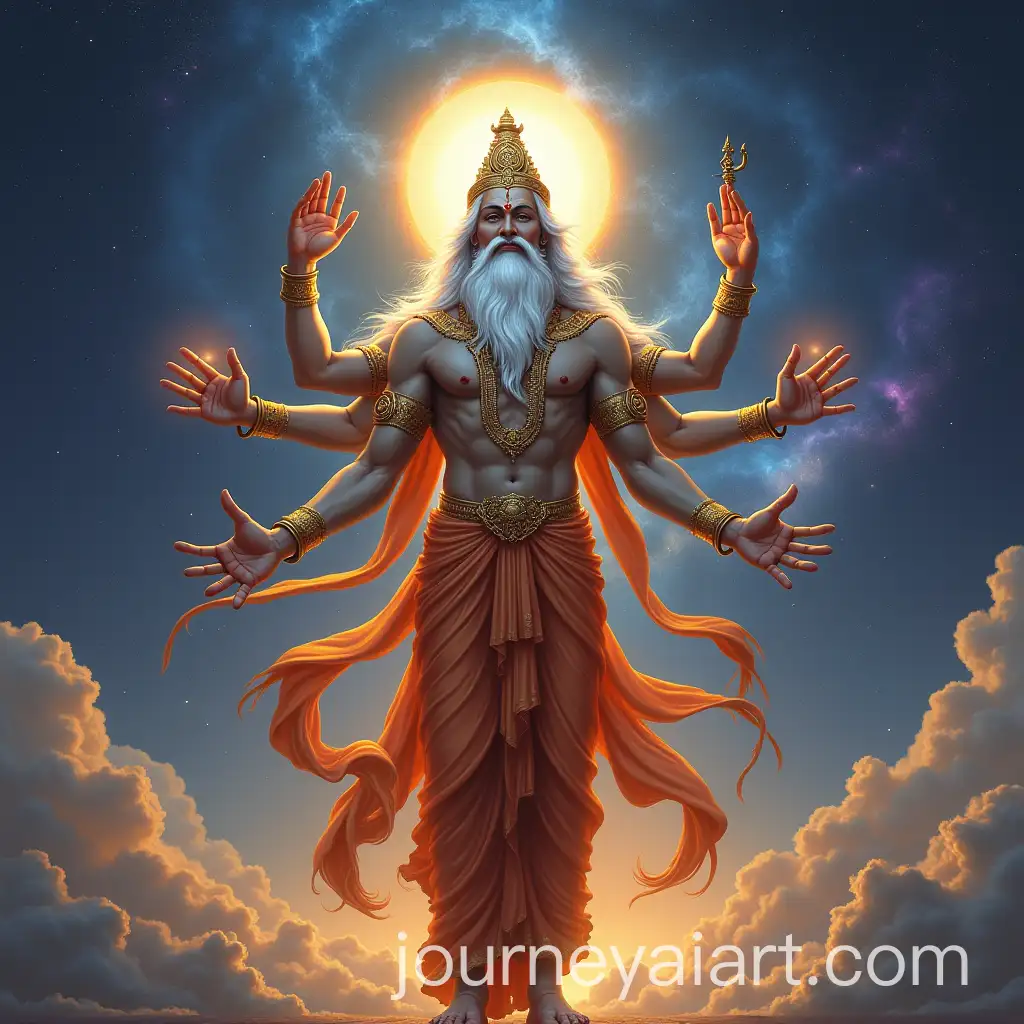 Hindu-God-Brahma-with-Three-Heads-and-Four-Hands-Holding-Vedas-and-Mala-in-the-Universe