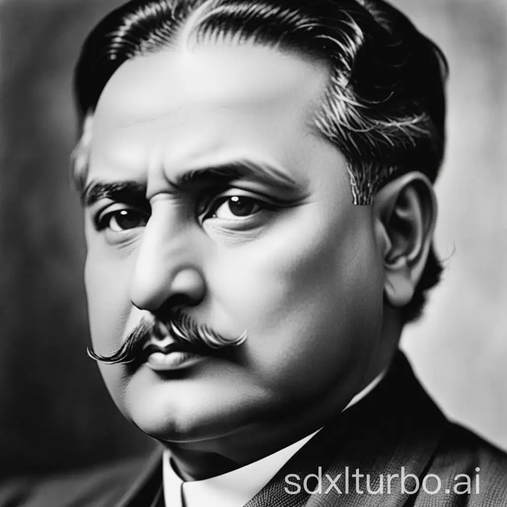 A closeup shot of Allama Iqbal