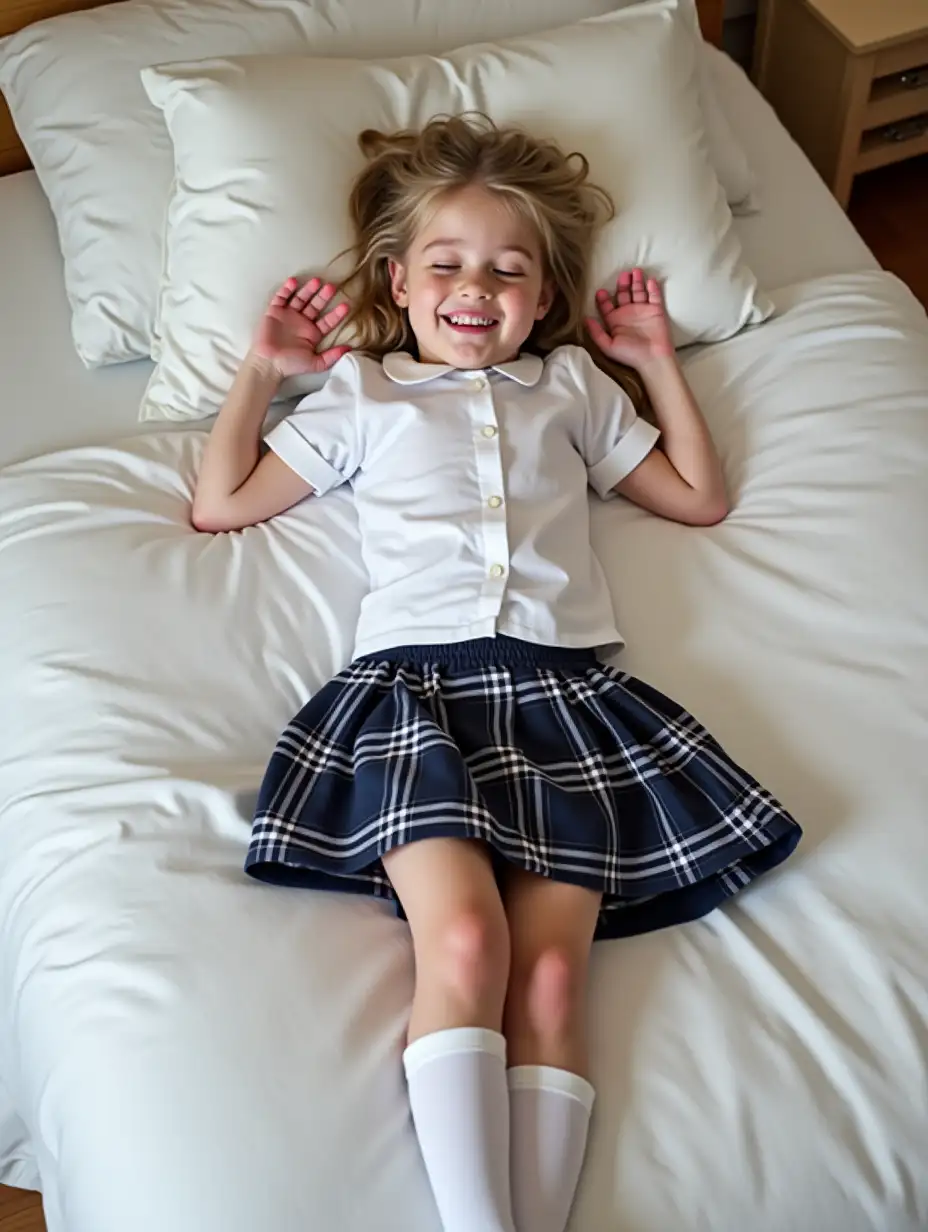 Smiling-Girl-in-School-Uniform-Enjoying-a-Nap-on-a-Cozy-Bed